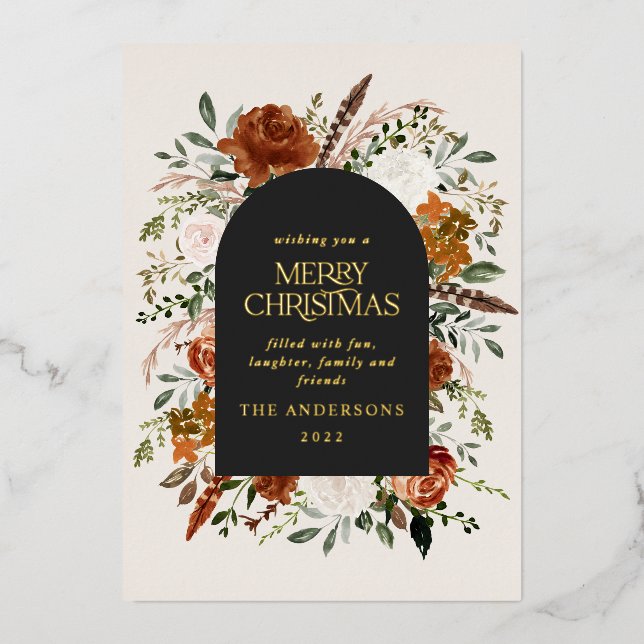 Tarjeta Festiva Con Relieve Metalizado Navidades negro no foto elegante Relieve metalizad (Anverso)