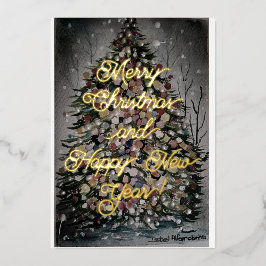 Tarjeta Festiva Con Relieve Metalizado Navidades nocturnos - Feliz año nuevo navideño