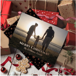 Tarjeta Festiva Con Relieve Metalizado Navidades Nombre de foto Elegant Rosa Personalizad