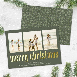 Tarjeta Festiva Con Relieve Metalizado Navidades Paz Alegría Amo Verdes Copo de Nieve 3 F
