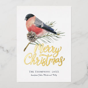 Tarjeta Festiva Con Relieve Metalizado Navidades personalizados de pájaro de época