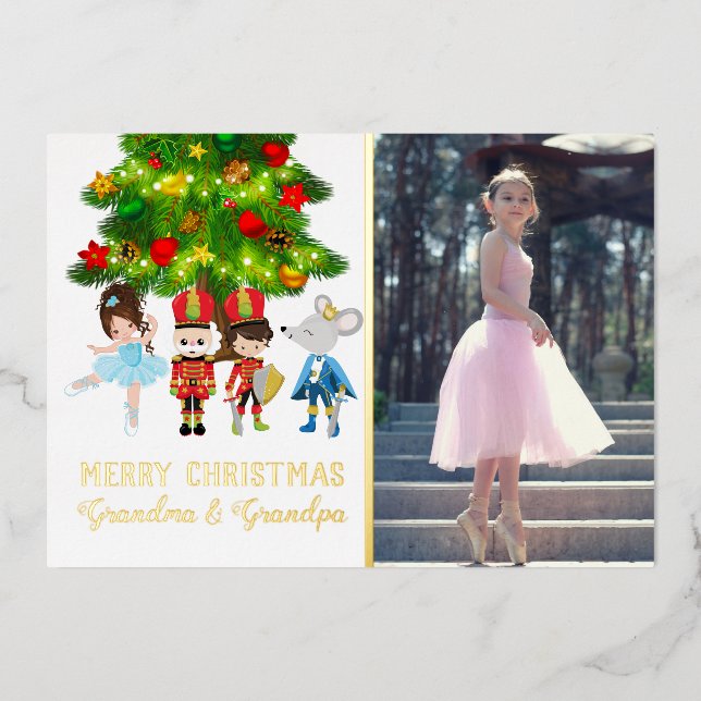 Tarjeta Festiva Con Relieve Metalizado Navidades Personalizados Del Ballet Nutcracker (Anverso)