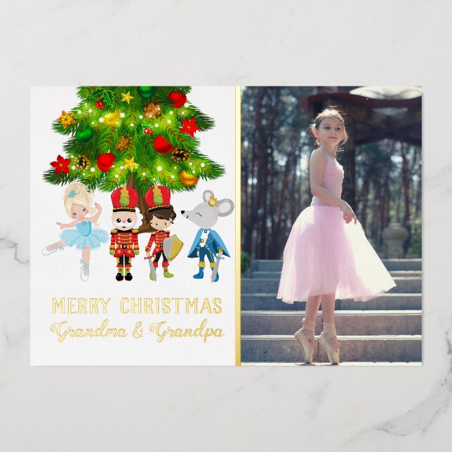 Tarjeta Festiva Con Relieve Metalizado Navidades Personalizados Del Ballet Nutcracker (Anverso)