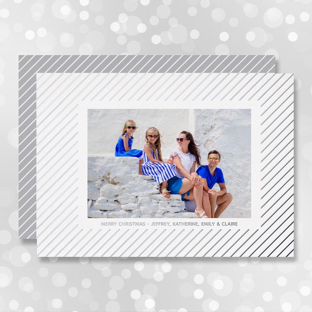 Tarjeta Festiva Con Relieve Metalizado Navidades Photo Silver Pinstripe (Subido por el creador)
