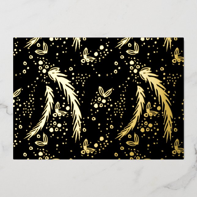 Tarjeta Festiva Con Relieve Metalizado Navidades Pine Needles Fotografía de vuelta PEACE  (Anverso)