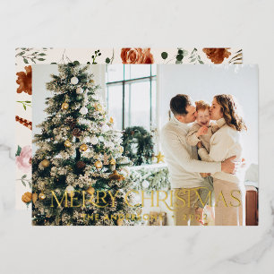 Tarjeta Festiva Con Relieve Metalizado Navidades presupuesto botánico elegante stag flora