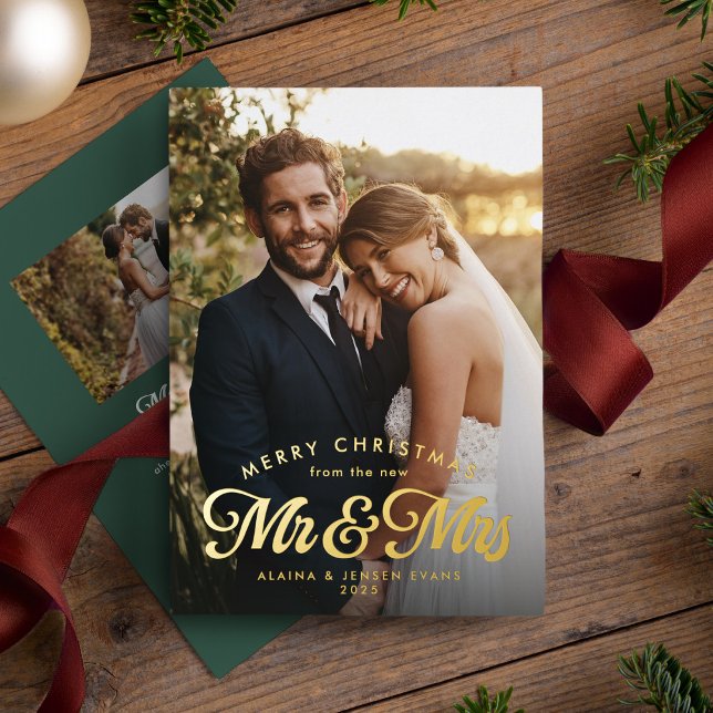 Tarjeta Festiva Con Relieve Metalizado Navidades recién casados verdes dos fotos (Subido por el creador)