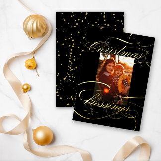 Tarjeta Festiva Con Relieve Metalizado Navidades religiosos bendicen fotografía caligráfi