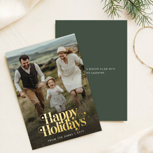 Tarjeta Festiva Con Relieve Metalizado Navidades Retro Happy Holidays Photo Vertical Gold
