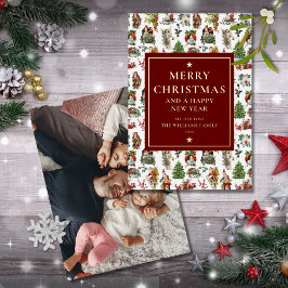 Tarjeta Festiva Con Relieve Metalizado Navidades retro vintage foto oro borgoña