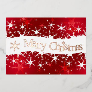 Tarjeta Festiva Con Relieve Metalizado Navidades Rojos Copos de Nieve