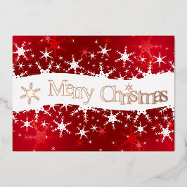 Tarjeta Festiva Con Relieve Metalizado Navidades Rojos Copos de Nieve