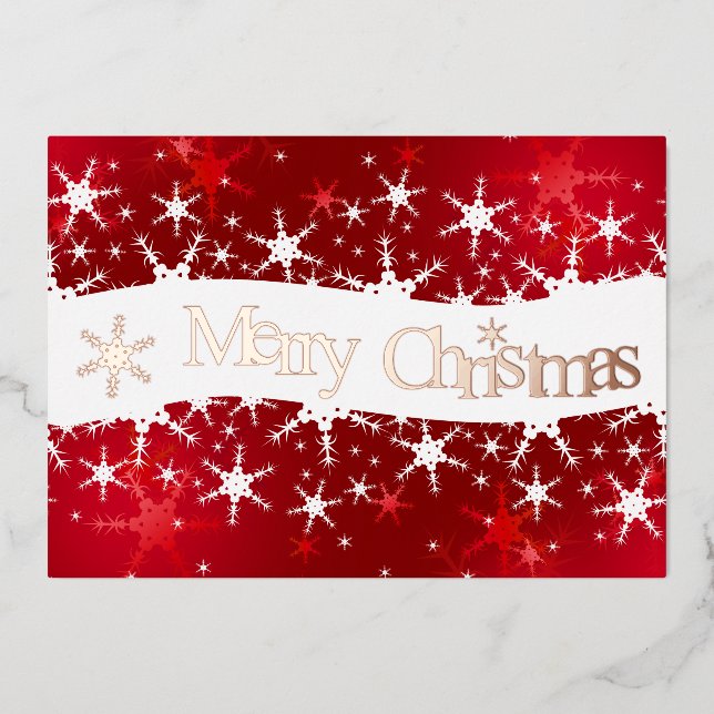 Tarjeta Festiva Con Relieve Metalizado Navidades Rojos Copos de Nieve (Anverso)