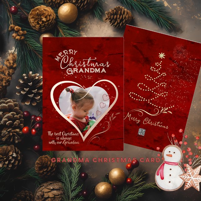 Tarjeta Festiva Con Relieve Metalizado NAVIDADES ROJOS Foto Abuela (RED Christmas Photo Grandma Foil Holiday Card)