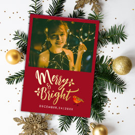 Tarjeta Festiva Con Relieve Metalizado Navidades Rojos Luminosos Y Madriles Robin Photo