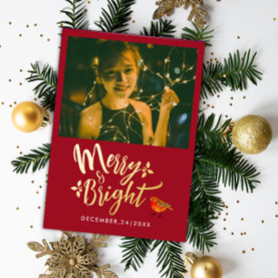 Tarjeta Festiva Con Relieve Metalizado Navidades Rojos Luminosos Y Madriles Robin Photo