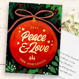 Tarjeta Festiva Con Relieve Metalizado Navidades Rojos Modernos Ball Ornamento Botánico