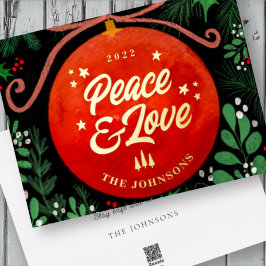 Tarjeta Festiva Con Relieve Metalizado Navidades Rojos Modernos Ball Ornamento Botánico