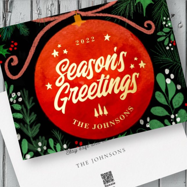 Tarjeta Festiva Con Relieve Metalizado Navidades Rojos Modernos Ball Ornamento Botánico (Subido por el creador)