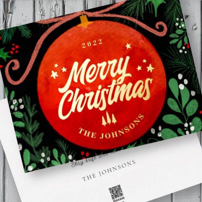 Tarjeta Festiva Con Relieve Metalizado Navidades Rojos Modernos Ball Ornamento Botánico (Subido por el creador)