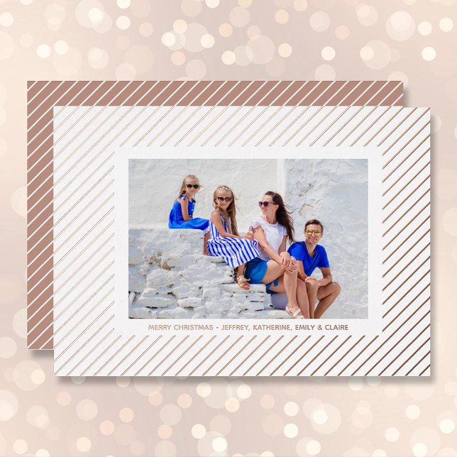 Tarjeta Festiva Con Relieve Metalizado Navidades Rosa de foto oro Pinstripe (Subido por el creador)