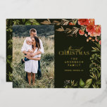 Tarjeta Festiva Con Relieve Metalizado Navidades rústico follaje foto rojo y verde<br><div class="desc">Vacaciones más felices vacaciones acuarela follaje estag foto Navidades tarjeta de vacaciones. Navidades rústico follaje foto rojo y verde</div>