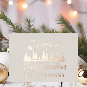 Tarjeta Festiva Con Relieve Metalizado Navidades santa crema elegante foto tradicional