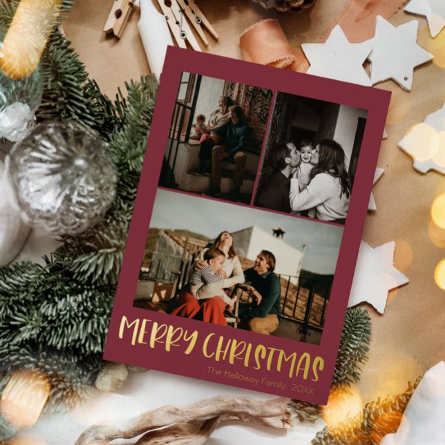 Tarjeta Festiva Con Relieve Metalizado Navidades simples foto vertical roja 3 | Oro (Subido por el creador)