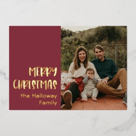 Tarjeta Festiva Con Relieve Metalizado Navidades simples | Red Single Photo Gold