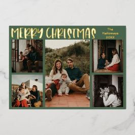 Tarjeta Festiva Con Relieve Metalizado Navidades simples verde cinco foto oro