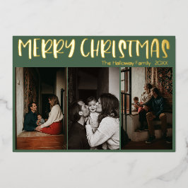 Tarjeta Festiva Con Relieve Metalizado Navidades simples verde tres foto | Oro