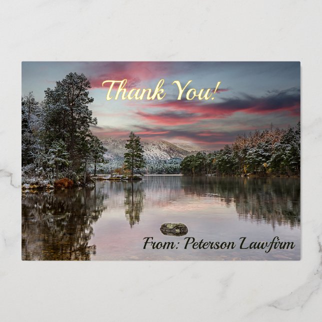 Tarjeta Festiva Con Relieve Metalizado Navidades Snowy Landscape Gracias (Anverso)