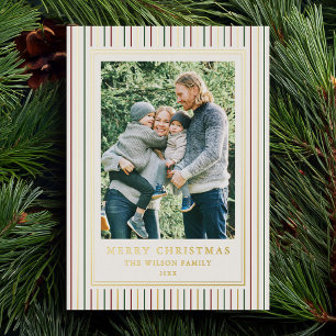 Tarjeta Festiva Con Relieve Metalizado Navidades Stripes One Photo