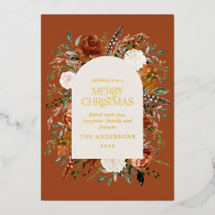 Tarjeta Festiva Con Relieve Metalizado Navidades terracota no foto elegante rango