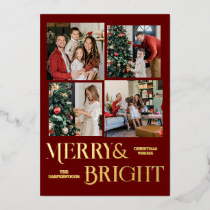 Tarjeta Festiva Con Relieve Metalizado Navidades vacaciones Script Collage de fotos de fa