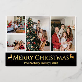 Tarjeta Festiva Con Relieve Metalizado Navidades vacaciones Script Collage de fotos de fa