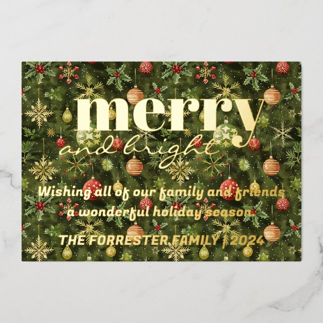 Tarjeta Festiva Con Relieve Metalizado Navidades verdes de Merry Bright (Anverso)