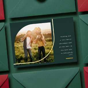 Tarjeta Festiva Con Relieve Metalizado Navidades verdes oscuros y elegantes con fotos en