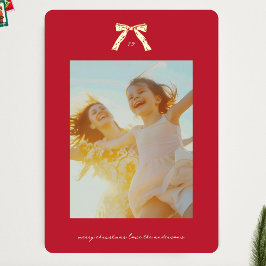 Tarjeta Festiva Con Relieve Metalizado Navidades Vintage Rojo Oro Bows Personalizado Foto
