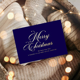 Tarjeta Festiva Con Relieve Metalizado Navy Blue Gold Christmas Card