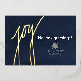 Tarjeta Festiva Con Relieve Metalizado Navy Blue Joy Holiday Corporate Logo Imprinted