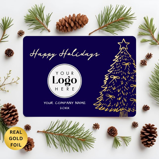 Tarjeta Festiva Con Relieve Metalizado Navy Business Logo Christmas Thank You Foil Card (Subido por el creador)