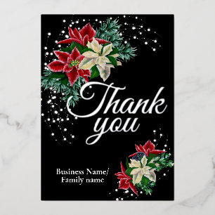 Tarjeta Festiva Con Relieve Metalizado Negocio Gracias Floral Poinsettia