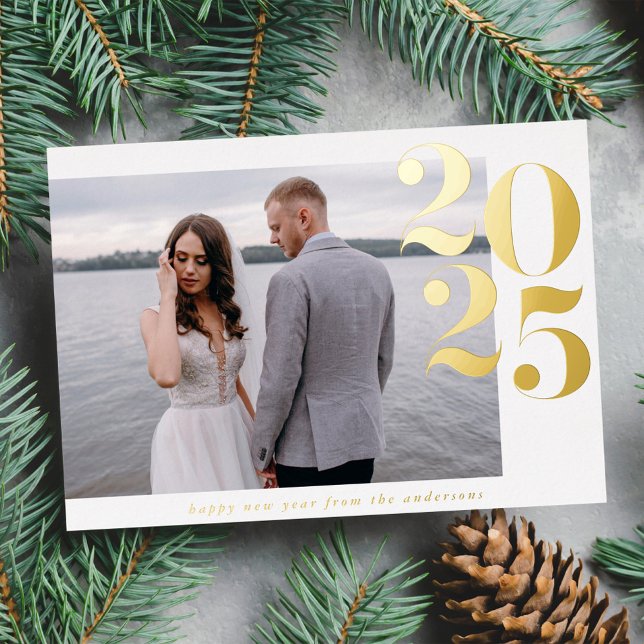 Tarjeta Festiva Con Relieve Metalizado Negrita 2023 New Year Photo Gold (Subido por el creador)