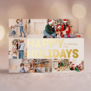 Tarjeta Festiva Con Relieve Metalizado Negrita Moden Six-Photo Happy Gold