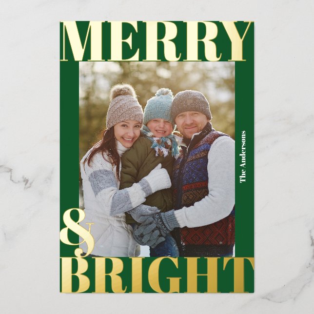 Tarjeta Festiva Con Relieve Metalizado Negrita Moderno Verde Oscuro Alegre y Brillante Fo (Anverso)