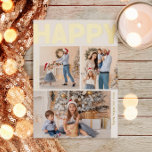 Tarjeta Festiva Con Relieve Metalizado Negrita Moderno Vertical 3 foto Feliz Oro<br><div class="desc">Envíe cálidos deseos esta temporada navideña con esta tarjeta de vacaciones de Relieve metalizado dorado única y bonita, audaz y moderna de 3 fotos feliz. Su diseño, sencillo y minimalista, presenta elementos inspirados en el boho en el Relieve metalizado dorado. Celebrando el espíritu festivo de diciembre, este diseño le aporta...</div>