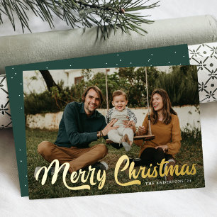 Tarjeta Festiva Con Relieve Metalizado Negrita Retro Script Feliz Navidad 2 Foto
