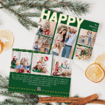 Tarjeta Festiva Con Relieve Metalizado Negrita Verde Ocho-Foto Feliz Oro<br><div class="desc">Envíe cálidos deseos esta temporada de vacaciones con esta original y bonita y audaz tarjeta de vacaciones de ocho fotos de feliz Relieve metalizado dorado. Su diseño, sencillo y minimalista, presenta elementos inspirados en el boho en el Relieve metalizado dorado. Celebrando el espíritu festivo de diciembre, este diseño le aporta...</div>