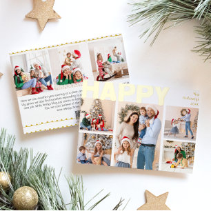 Tarjeta Festiva Con Relieve Metalizado Negrita y moderna 8-Photo Happy Gold